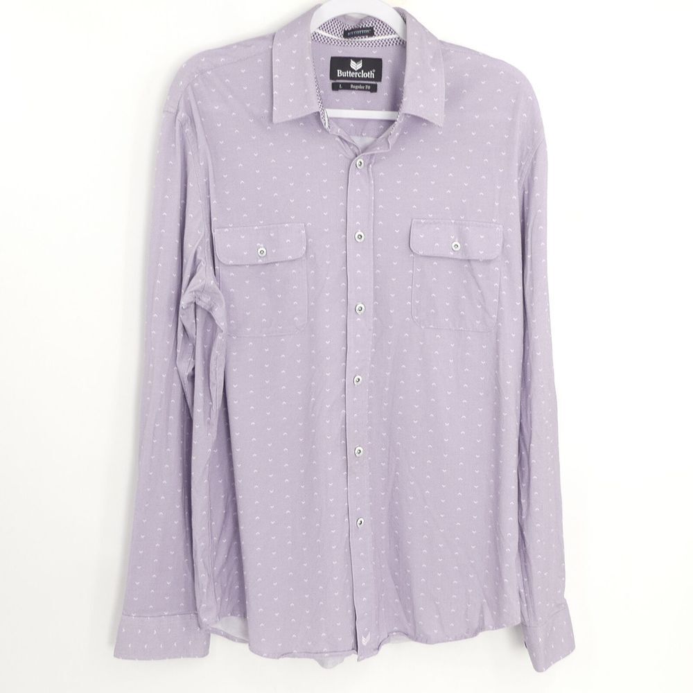 Buttercloth Icy Cotton Regular Fit Casual Button Up Shirt Purple Chevron Men's L